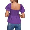 imageLYANER Womens V Neck Ruffle Hem Shirred Back Puff Short Sleeve Peplum Top BlousePurple