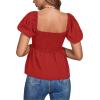 imageLYANER Womens V Neck Ruffle Hem Shirred Back Puff Short Sleeve Peplum Top BlouseRed
