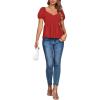 imageLYANER Womens V Neck Ruffle Hem Shirred Back Puff Short Sleeve Peplum Top BlouseRed