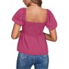 imageLYANER Womens V Neck Ruffle Hem Shirred Back Puff Short Sleeve Peplum Top BlouseRose