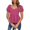 imageLYANER Womens V Neck Ruffle Hem Shirred Back Puff Short Sleeve Peplum Top BlouseRose
