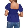 imageLYANER Womens V Neck Ruffle Hem Shirred Back Puff Short Sleeve Peplum Top BlouseRoyal Blue