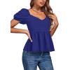 imageLYANER Womens V Neck Ruffle Hem Shirred Back Puff Short Sleeve Peplum Top BlouseRoyal Blue