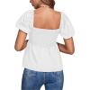 imageLYANER Womens V Neck Ruffle Hem Shirred Back Puff Short Sleeve Peplum Top BlouseWhite