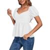 imageLYANER Womens V Neck Ruffle Hem Shirred Back Puff Short Sleeve Peplum Top BlouseWhite