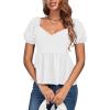 imageLYANER Womens V Neck Ruffle Hem Shirred Back Puff Short Sleeve Peplum Top BlouseWhite