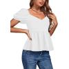 imageLYANER Womens V Neck Ruffle Hem Shirred Back Puff Short Sleeve Peplum Top BlouseWhite