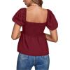 imageLYANER Womens V Neck Ruffle Hem Shirred Back Puff Short Sleeve Peplum Top BlouseWine Red