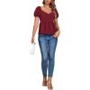 imageLYANER Womens V Neck Ruffle Hem Shirred Back Puff Short Sleeve Peplum Top BlouseWine Red