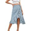 imageLYANER Womens Boho Floral Print Wrap Front Self Tie Knot Ruffle Hem Split Midi SkirtBlue a