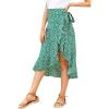 imageLYANER Womens Boho Floral Print Wrap Front Self Tie Knot Ruffle Hem Split Midi SkirtGreen