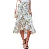 imageLYANER Womens Boho Floral Print Wrap Front Self Tie Knot Ruffle Hem Split Midi SkirtGreen Leaves