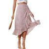 imageLYANER Womens Boho Floral Print Wrap Front Self Tie Knot Ruffle Hem Split Midi SkirtPinkwhite