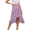 imageLYANER Womens Boho Floral Print Wrap Front Self Tie Knot Ruffle Hem Split Midi SkirtPurple Flower