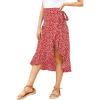 imageLYANER Womens Boho Floral Print Wrap Front Self Tie Knot Ruffle Hem Split Midi SkirtRed