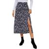 imageLYANER Womens Casual Boho Printed High Waist Side Split Hem Zipper Midi SkirtBlack Disty Floral
