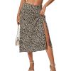 imageLYANER Womens Casual Boho Printed High Waist Side Split Hem Zipper Midi SkirtFloral Black