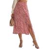 imageLYANER Womens Casual Boho Printed High Waist Side Split Hem Zipper Midi SkirtFloral Red