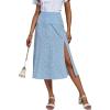imageLYANER Womens Casual Boho Printed High Waist Side Split Hem Zipper Midi SkirtFlower Blue