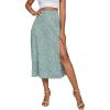 imageLYANER Womens Casual Boho Printed High Waist Side Split Hem Zipper Midi SkirtFlower Dusty Green