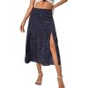 imageLYANER Womens Casual Boho Printed High Waist Side Split Hem Zipper Midi SkirtPolka Dots Navy