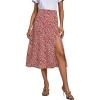 imageLYANER Womens Casual Boho Printed High Waist Side Split Hem Zipper Midi SkirtRed Flower