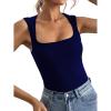 imageLYANER Womens Casual Square Neck Sleeveless Ribbed Knit Solid Cami Tank TopNavy