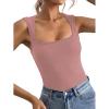 imageLYANER Womens Casual Square Neck Sleeveless Ribbed Knit Solid Cami Tank TopPink