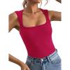 imageLYANER Womens Casual Square Neck Sleeveless Ribbed Knit Solid Cami Tank TopRose