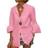 imageLYANER Womens Flare Long Sleeve Stand Collar Button Down Blouse Shirt TopPink