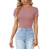 imageLYANER Womens Ribbed Knit Round Neck Short Sleeve Slim Fit Basic TShirt Tee TopDusty Pink