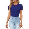 imageLYANER Womens Ribbed Knit Round Neck Short Sleeve Slim Fit Basic TShirt Tee TopRoyal Blue
