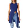 imageLYANER Womens Round Neck Side Split Asymmetrical Hem Sleeveless Longline Tank Top BlouseBlue