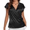 imageLYANER Womens Satin Silk Wrap V Neck Cap Sleeve Elegant Workwear Blouse Shirt TopBlack