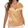 imageLYANER Womens Satin Silk Wrap V Neck Cap Sleeve Elegant Workwear Blouse Shirt TopGold