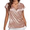 imageLYANER Womens Satin Silk Wrap V Neck Cap Sleeve Elegant Workwear Blouse Shirt TopPink