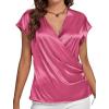 imageLYANER Womens Satin Silk Wrap V Neck Cap Sleeve Elegant Workwear Blouse Shirt TopRose