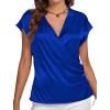 imageLYANER Womens Satin Silk Wrap V Neck Cap Sleeve Elegant Workwear Blouse Shirt TopRoyal Blue