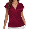 imageLYANER Womens Satin Silk Wrap V Neck Cap Sleeve Elegant Workwear Blouse Shirt TopWine Red