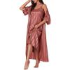 imageLYANER Womens Satin Stripe Robe Set Long Cami Nightgown with Robes Pajama SetDusty Pink