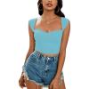 imageLYANER Womens Square Neck Ribbed Knit Sleeveless Slim Fit Solid Crop Top Shirt Light Blue Small