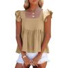 imageLYANER Womens Summer Peplum Blouse Square Neck Ruffle Strap Sleeveless and Backless with Button Babydoll Tank TopBeige