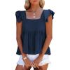 imageLYANER Womens Summer Peplum Blouse Square Neck Ruffle Strap Sleeveless and Backless with Button Babydoll Tank TopNavy Blue