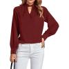 imageLYANER Womens Twist Hollow Out Front Mock Neck Keyhole Back Long Sleeve Office Blouse Shirt TopBurgundy