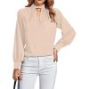 imageLYANER Womens Twist Hollow Out Front Mock Neck Keyhole Back Long Sleeve Office Blouse Shirt TopKhaki