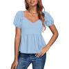 imageLYANER Womens V Neck Ruffle Hem Shirred Back Puff Short Sleeve Peplum Top BlouseDusty Blue