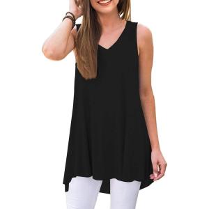 imageLYANER Womens Basic Sleeveless V Neck High Low Hem Loose Tunic Cami Tank TopsBlack