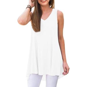 imageLYANER Womens Basic Sleeveless V Neck High Low Hem Loose Tunic Cami Tank TopsWhite