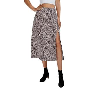 imageLYANER Womens Casual Boho Printed High Waist Side Split Hem Zipper Midi SkirtLeopard