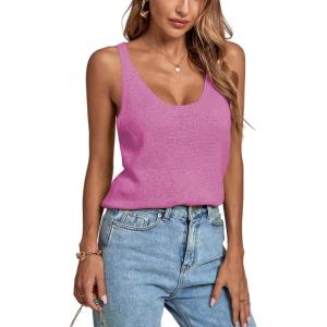 imageLYANER Womens Casual V Neck Sleeveless Loose Fit Basic Knit Tank Cami TopRose